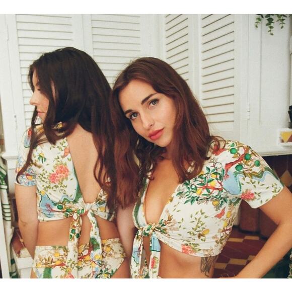 We are HAH All Tied Up Reversible Crop Top French Blue Size Large NWT - Picture 11 of 11